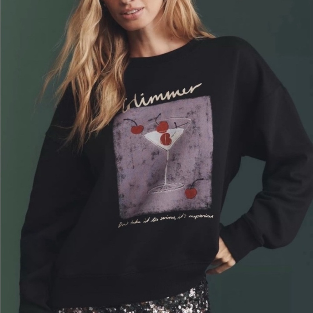 Anthropologie Maeve Black Sweatshirt with Graphic Design XS. NWOT